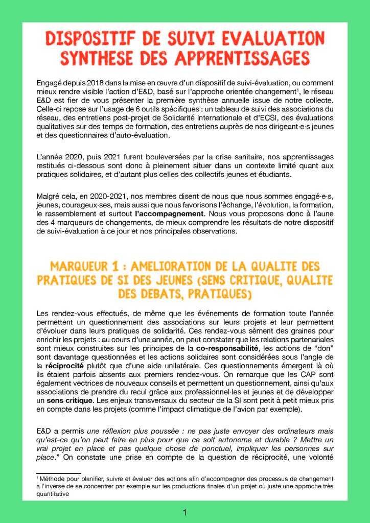 Dispositif de suivi évaluation 2020-2021
